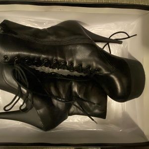Black Faux Leather Pleaser Heeled Boots